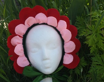 Flower Headpiece - Red Felt - Flower Costume - Flower Crown -Alice in Wonderland - Flower Fairy