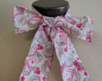 Upcycled Steampunk Clothing, Mad Hatter Bow Tie- Alice in Wonderland Pink with White Cotton Printed Cotton Neck Tie, Handmade Bow Tie