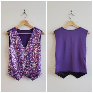 Vintage Dance Costume, Purple Sequined Vest, Pullover Vest, Purple Lycra Back, Tap Dance Costume Vest, Youth Size Large