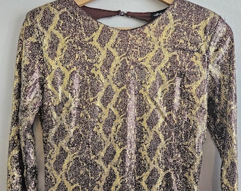 Vintage Clothing, Vintage 1990s Black, Silver, Gold and Purple Sequined Dress, Sleeveless Dress, Ladies Size M
