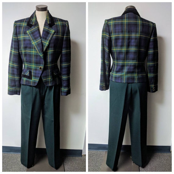 Vintage Clothing, Ladies Green Wool Plaid Suit Jac
