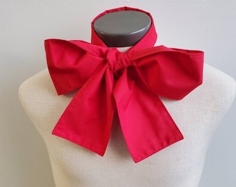 Upcycled Clothing Mad Hatter Bow Tie, Alice in Wonderland, Red Cotton Costume Accessory, Solid Red Bow Tie