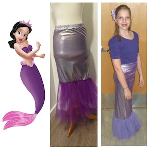 Upcycled Steampunk Clothing, Little Mermaid Skirt, Purple Lycra and Tulle Skirt, Purple Mermaid Sister Alana, Youth Size 8, 10, 12