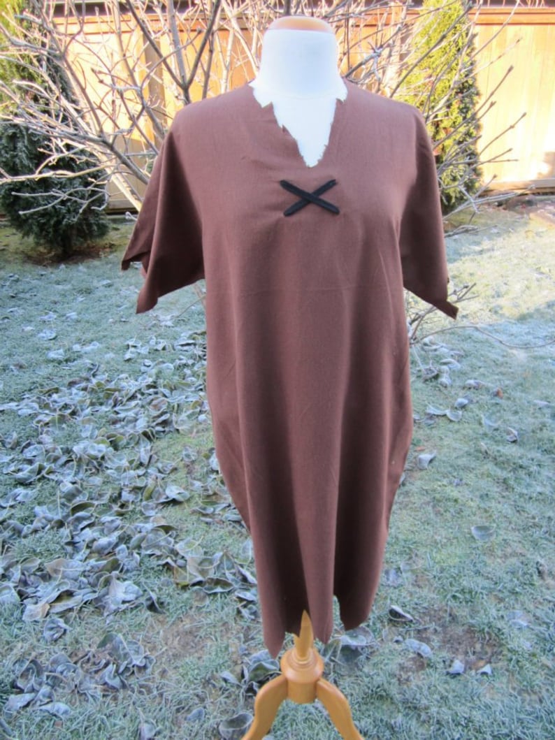 Brown Flannel Tunic with Black Cross Ties Upcycled Steampunk Clothing Barney Rubble Costume Adult Sized S M or L