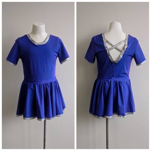 Vintage Dance Costume, Vintage Royal Purple Dance Costume, Royal Purple Lycra Leotard Body Suit and Skirt Dance Costume, Youth Size