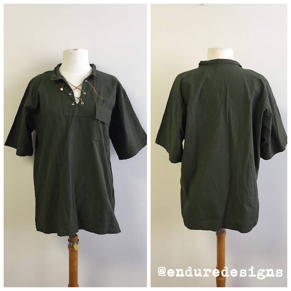 Vintage Clothing, Vintage Green Linen Shirt, Olive