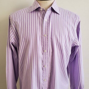 Vintage Clothing, Mens Lilac Purple Cotton Striped Shirt Vintage  Thomas Pink London Brand Mens Cotton Button-up Shirt, Mens Size XL 17 Neck