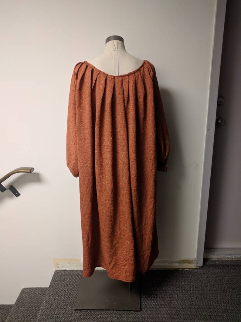 Renaissance Fantasy Costume Ladies Oversized Long Sleeved Scooped Neckline Brown Crepe Medievil Gown Upcycled Steampunk Clothing