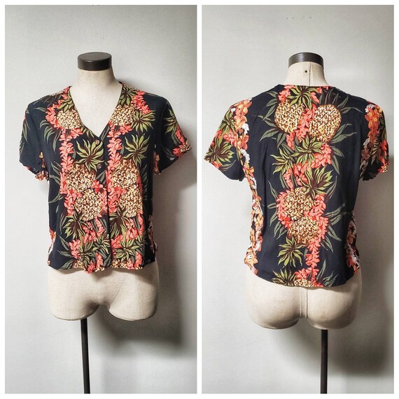 Vintage Clothing, Hawaiian Ladies Blouse Orange a… - image 1