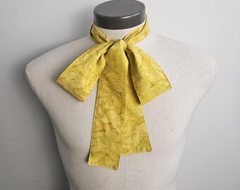 Upcycled Steampunk Clothing, Mad Hatter Bow Tie, Cotton Bow Tie, Yellow Batik Cotton Print Fabric, Alice in Wonderland, Tim Burton