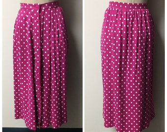 Vintage Clothing, 1990s Vintage Hot Pink Skirt, Pink Polka Dot Skirt, 3/4 Length Skirt, Ladies Size Small