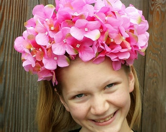 Frida Inspired Floral Crown, Light Pink Hydranga Headpiece, Alice in Wonderland Flower Costume, Bridal Headpiece