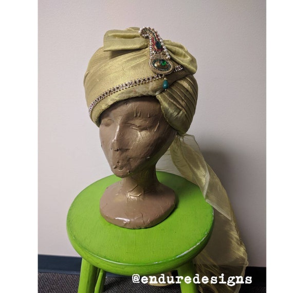 Vintage Headpiece, Gold Turban, Luxurious Gold Tu… - image 2
