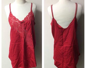 Vintage Lingerie, 1980's Vintage Red Nightie with Lace, Red Lace  Nightgown, Cinema Etoile Brand, Nightie Ladies Size Large #035