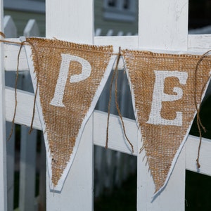 Upcycled PEACE Burlap Banner White with White Felt Backing Rustic Christmas Bunting Eco-Friendly Home Decor image 3