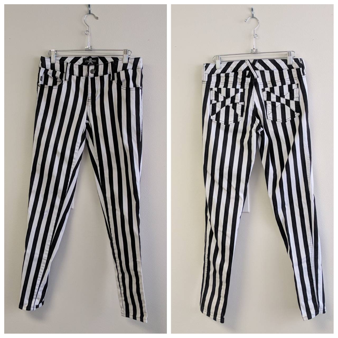 black and white stripe trousers