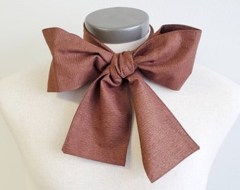 Upcycled Steampunk Clothing, Mad Hatter Bow Tie- Alice in Wonderland (Rust Brown Cotton Print) Neck Tie, Handmade Bow Tie