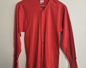Vintage Clothing, Red Stanfield's Long Underwear, L/S Button Flap at Back Stanfields Scots Brand 100% Cotton, Mens Size Large
