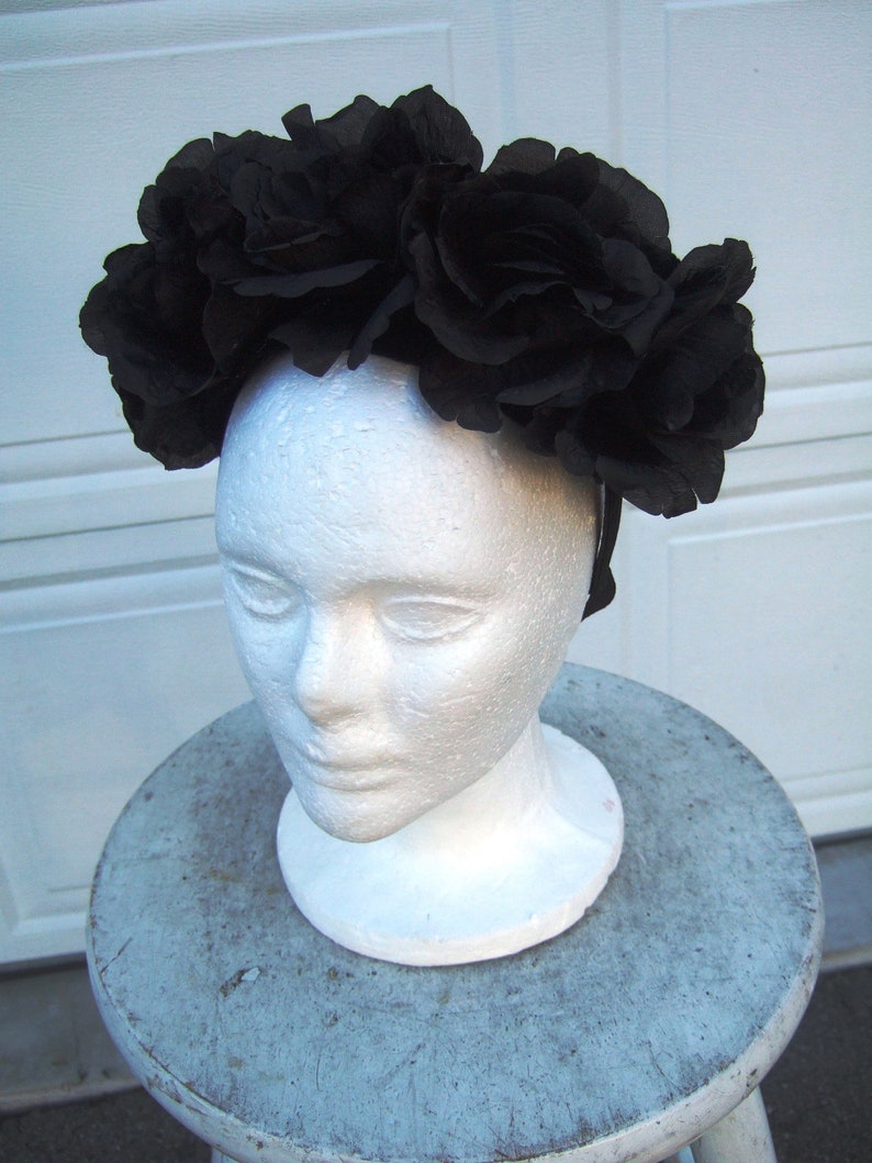 Frida Inspired Floral Crown Black Rose Floral Headpiece Zombie Day of the Dead Bridal Headpiece image 2