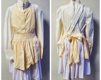 Upcycled Steampunk Clothing, Kids Costume Musical Theatre Production Checked Apron, White Shirt and Skirt Youth Size 8, 10, 12