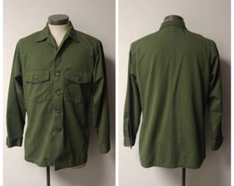 Vintage Clothing, Vintage Mens Combat Jacket, Mens Green Jacket, Cotton Combat Tunic, Military Tunic, Green Army Tunic Mens Size Medium