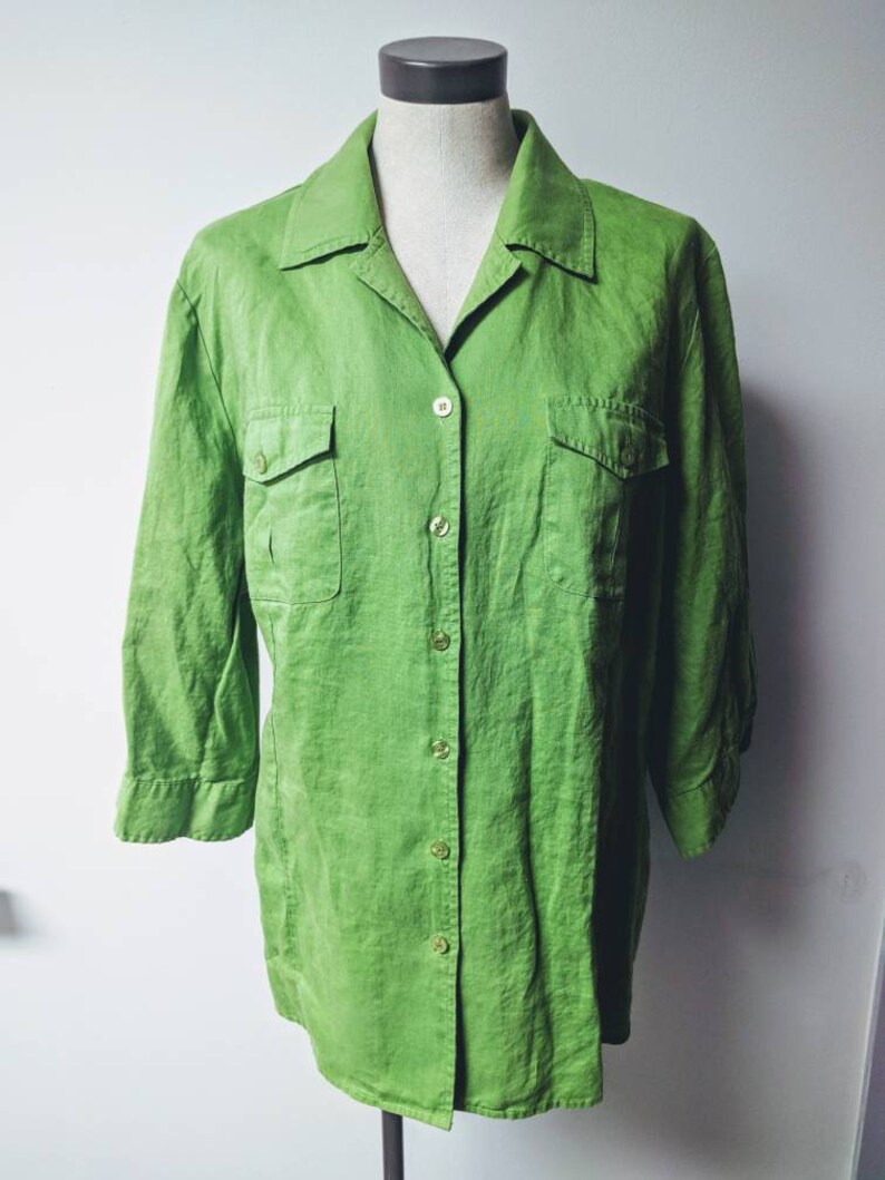 Vintage Clothing Vintage Ladies Linen Button-up Shirt 3/4 - Etsy