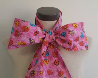Upcycled Clothing Mad Hatter Bow Tie, Alice in Wonderland, Hot Pink Ladybug Print Bow Tie, Costume Neck Tie, Handmade Costume Accessory
