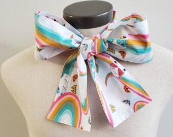 Upcycled Steampunk Clothing, Mad Hatter Bow Tie, Cotton Bow Tie, Rainbow Print Bow Tie, Alice in Wonderland, Tim Burton Tie