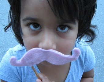 Upcycled Steampunk Pink Felt Handlebar Mustache on a Stick - Movember Movement, 3 Pack for