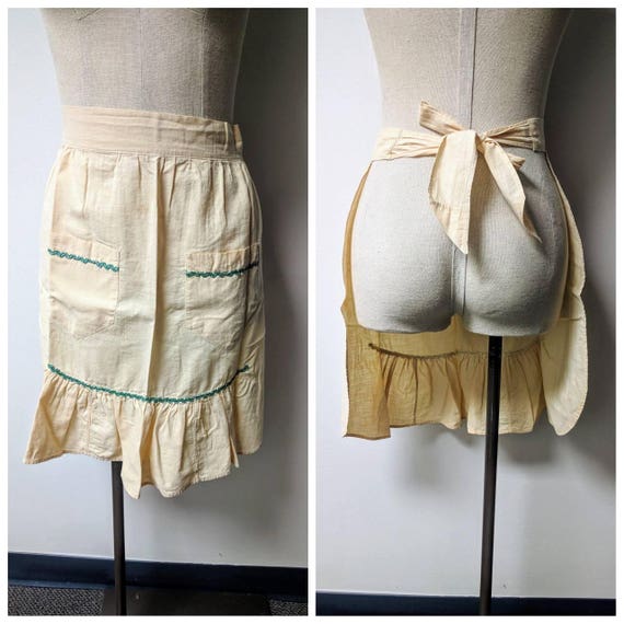 Vintage Yellow Apron, Pale Yellow Vintage Apron wi