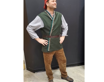 Upcycled Woodcutter Costume Green Vest, Grey Shirt, Brown Pants, Red Hat, Once Upon a Cold Snap, Grimm Fairytale Costume Adult Size