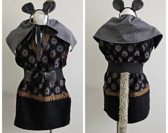 Upcycled Steampunk Clothing, Dormouse Costume, Alice in Wonderland, Military Grey Mouse Costume Youth Size
