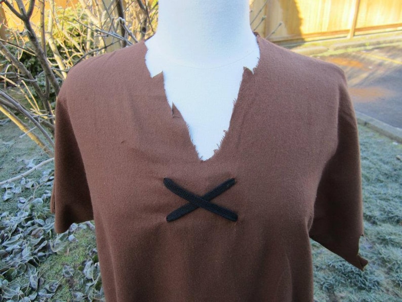 Brown Flannel Tunic with Black Cross Ties Upcycled Steampunk Clothing Barney Rubble Costume Adult Sized S M or L