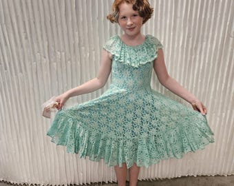 Upcycled Clothing Mint Green Lace Dress Kids Costume, At the Bandstand, Park Stroller Musical Theatre, Youth Size