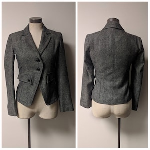 Vintage Clothing, Vintage Ladies Jacket Grey Tweed Blazer, Vintage Bryan&#39;s Brand, Fitted Grey Tweed Jacket Ladies Size Small