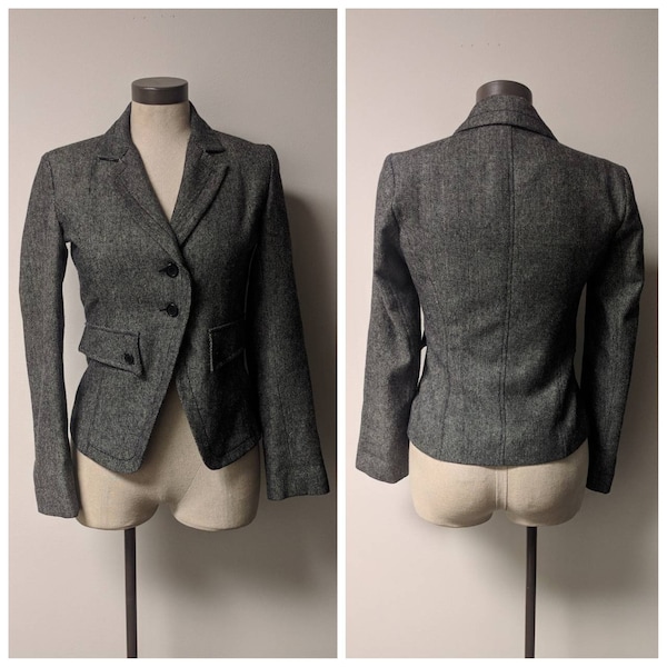 Vintage Clothing, Vintage Ladies Jacket Grey Tweed Blazer, Vintage Bryan's Brand, Fitted Grey Tweed Jacket Ladies Size Small