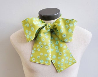 Upcycled Steampunk Clothing, Mad Hatter Bow Tie- Alice in Wonderland (Lime Green Cotton Batik Print) Neck Tie, March Hare Handmade Bow Tie