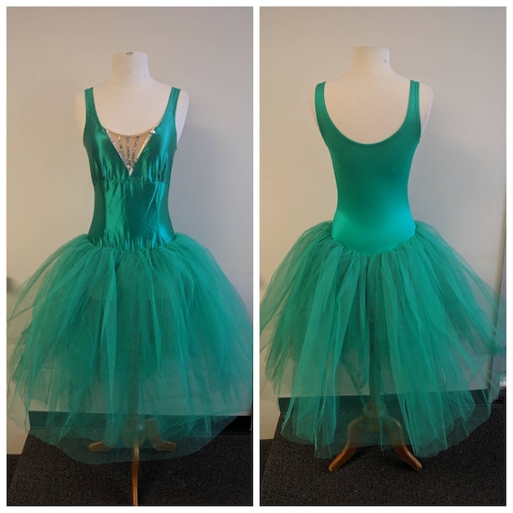 Vintage Dance Costume, Vintage Emerald Green Satin