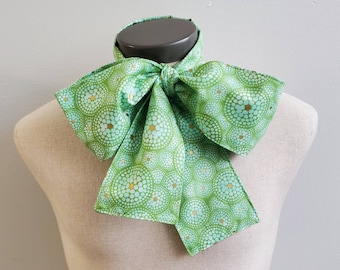Upcycled Steampunk Clothing, Mad Hatter Bow Tie- Alice in Wonderland (Lime Green Cotton Batik Print) Neck Tie, March Hare Handmade Bow Tie