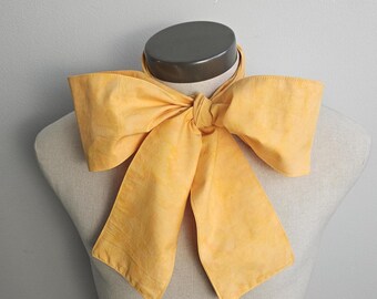 Upcycled Steampunk Clothing, Mad Hatter Bow Tie, Cotton Bow Tie, Yellow Batik Print Fabric, Alice in Wonderland, Tim Burton