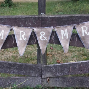 Upcycled MR & MR Burlap Banner (White with Grey felt backing) - Eco-Friendly Wedding Decor