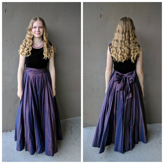 Vintage Clothing 1990s Dark Purple Evening Gown Velvet Bodice 100