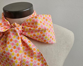 Upcycled Clothing Mad Hatter Bow Tie, Alice in Wonderland, Orange, Pink, Yellow Polka Dot Bow Tie, Costume Accessory