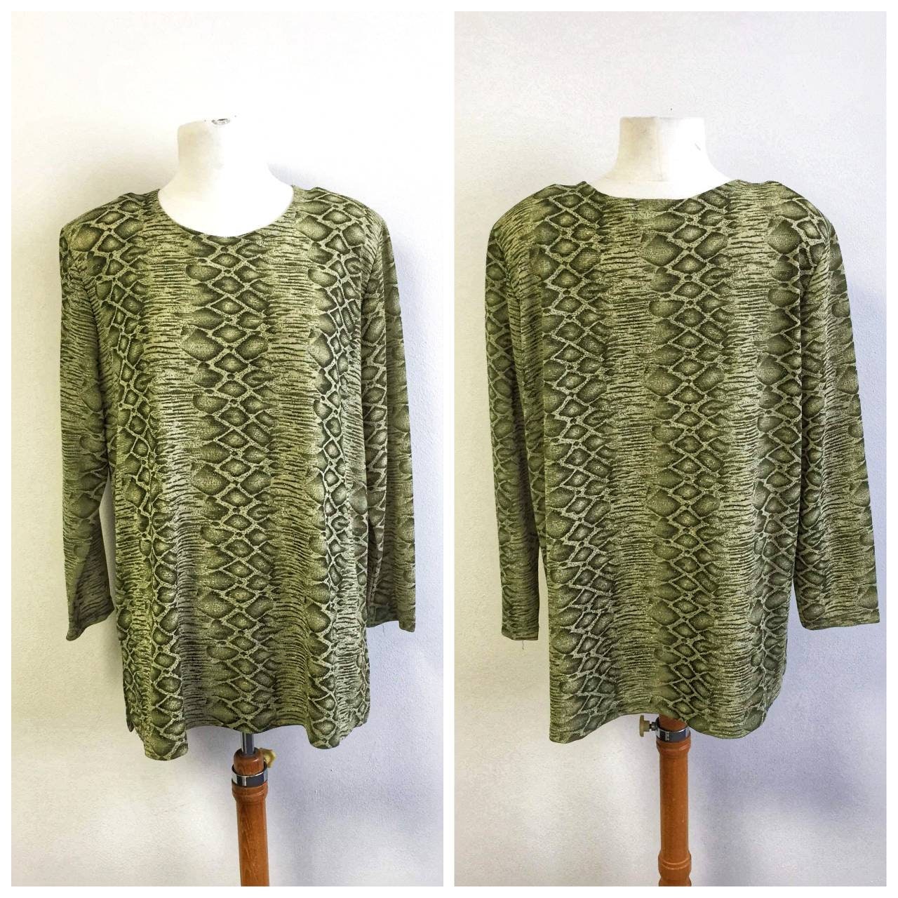 Vintage Clothing, Vintage Green Ladies Pullover Top, Snakeskin Print Long Sleeved, Made in Canada, Stretch 95% Acetate 5 Spandex Size M - Etsy Canada Vintage Clothing, Vintage Green Ladies Pullover Top, Snakeskin Print Long Sleeved, Made in Canada, Stretch 95% Acetate 5 Spandex Size M - Etsy Canada