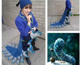 Upcyled Caterpillar Tailcoat, Repurposed Blazer and Work Gloves Fairytale Fashion Alice in Wonderland Absolem Caterpillar Costume Adult Size