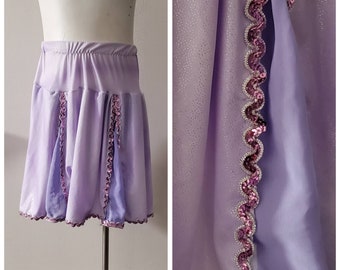 Upcycled Dance Costume, Lilac Skirt, Short Full Circle Skirt Handmade Pink Sequined Trim, 3 Matching Skirts Available, Youth Size Medium