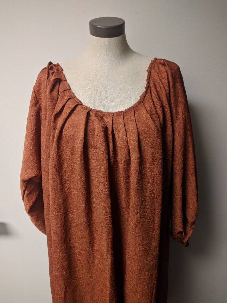 Renaissance Fantasy Costume Ladies Oversized Long Sleeved Scooped Neckline Brown Crepe Medievil Gown Upcycled Steampunk Clothing