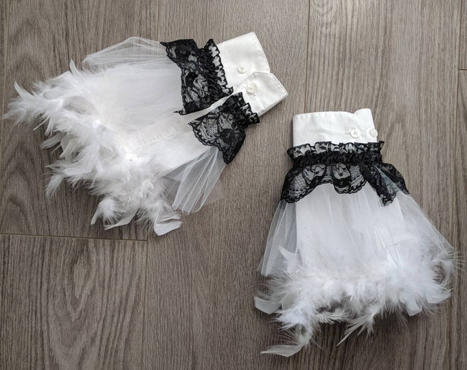 Steampunk Clothing,babette Costume Accessory, Feather Duster Cuffs With
