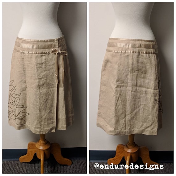 Vintage Clothing, Vintage Beige Linen Skirt, Tan … - image 1