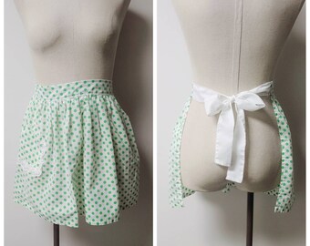 Vintage Green Polka Dot Apron, Green Vintage Apron with Pocket, Green Pinup Apron, Embroidered Apron, Suzie Homemaker Apron, Ladies One Size